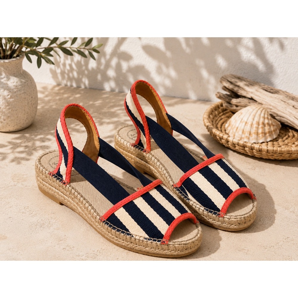 Toni Pons Espadrille Sandals Striped Canvas Slingback Nautical Summer Sz 9 NWOT